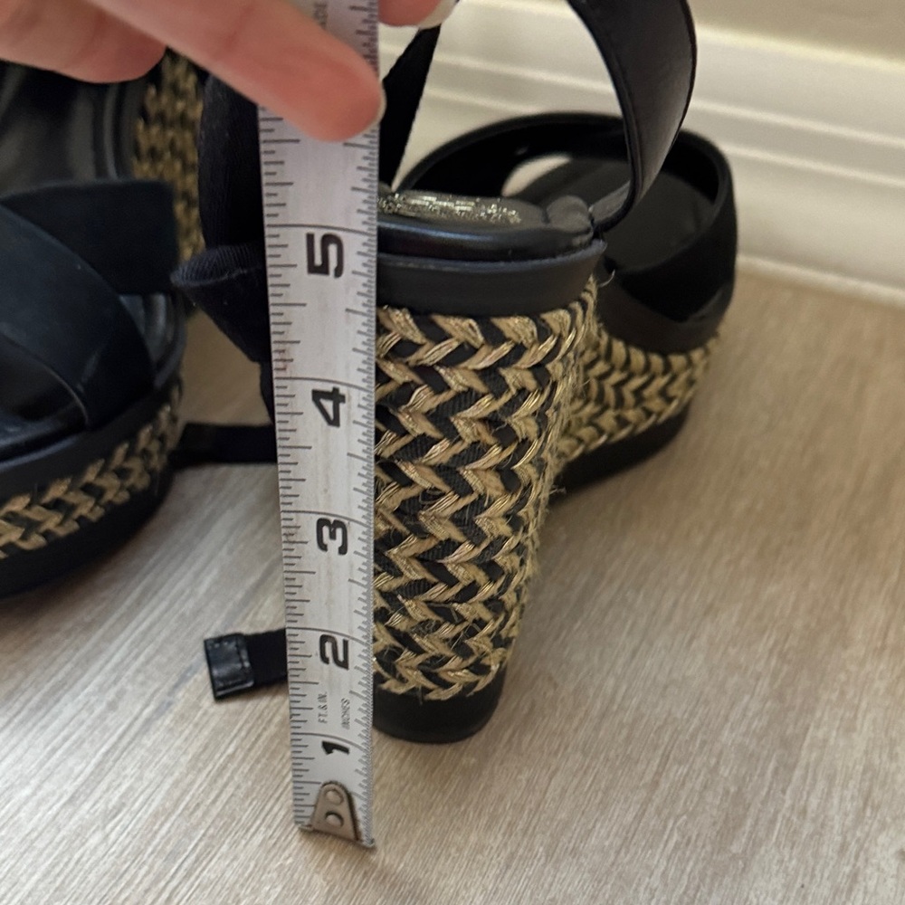 Vince Camuto Black and Gold Wedge Sandals - Picture 6 of 7